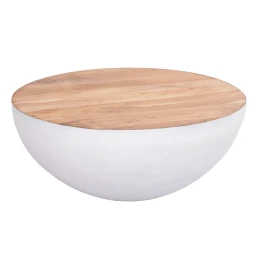 ΔΙΑΚΟΣΜΗΤΙΚΟ ΤΡΑΠΕΖΙ ΣΑΛΟΝΙΟΥ BOWL Φ91x38,5Yεκ. ΛΕΥΚΟ ΜΕ ΞΥΛΟ ΑΚΑΚΙΑΣ HM8717.23 Β'ΔΙΑΛΟΓΗΣ