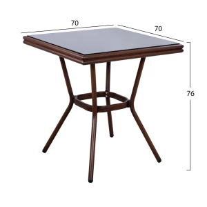 ΤΡΑΠΕΖΙ ΑΛΟΥΜΙΝΙΟΥ HARLOW 70X70X76Υ ΜΕ ΟΨΗ BAMBOO HM5568.03 ΚΑΦΕ ΜΕ ΓΥΑΛΙ