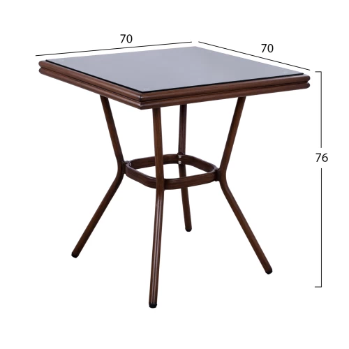 ΤΡΑΠΕΖΙ ΑΛΟΥΜΙΝΙΟΥ HARLOW 70X70X76Υ ΜΕ ΟΨΗ BAMBOO HM5568.03 ΚΑΦΕ ΜΕ ΓΥΑΛΙ