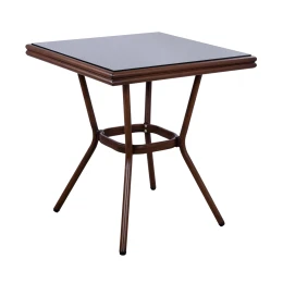 ΤΡΑΠΕΖΙ ΑΛΟΥΜΙΝΙΟΥ HARLOW 70X70X76Υ ΜΕ ΟΨΗ BAMBOO HM5568.03 ΚΑΦΕ ΜΕ ΓΥΑΛΙ
