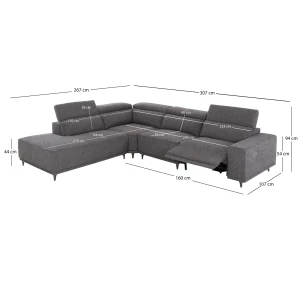 ΚΑΝΑΠΕΣ ΑΡΙΣΤΕΡΗ ΓΩΝΙΑ 5Θ ΜΕ RECLINE LUNARIS HM3316.01L ΓΚΡΙ ΥΦΑΣΜΑ 307x267x94Yεκ