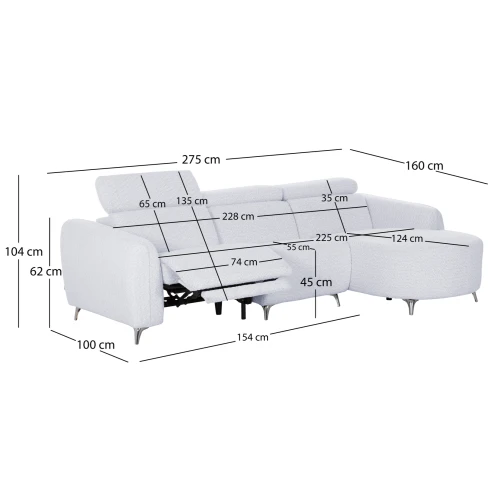 ΚΑΝΑΠΕΣ ΔΕΞΙΑ ΓΩΝΙΑ 3Θ ΜΕ RECLINE VALENTE HM3317.01R ΑΝΟΙΧΤΟ ΓΚΡΙ ΥΦΑΣΜΑ 275x160x104Yεκ