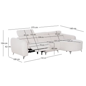 ΚΑΝΑΠΕΣ ΔΕΞΙΑ ΓΩΝΙΑ 3Θ ΜΕ RECLINE VALENTE HM3317.02R ΜΠΕΖ ΥΦΑΣΜΑ 275x160x104Yεκ