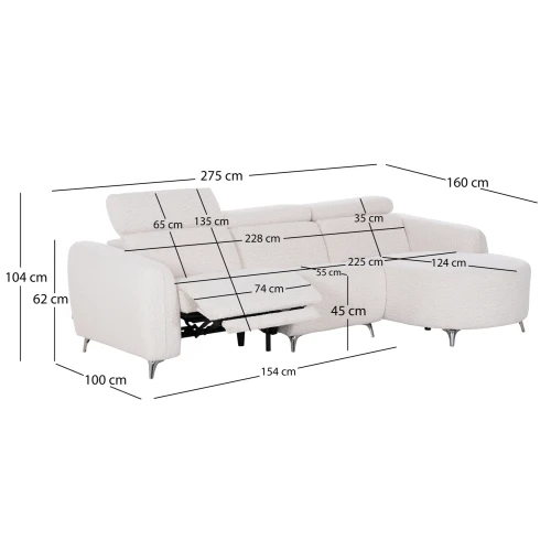 ΚΑΝΑΠΕΣ ΔΕΞΙΑ ΓΩΝΙΑ 3Θ ΜΕ RECLINE VALENTE HM3317.02R ΜΠΕΖ ΥΦΑΣΜΑ 275x160x104Yεκ