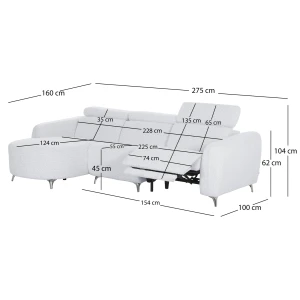 ΚΑΝΑΠΕΣ ΑΡΙΣΤΕΡΗ ΓΩΝΙΑ 3Θ ΜΕ RECLINE VALENTE HM3317.01L ΑΝΟΙΧΤΟ ΓΚΡΙ ΥΦΑΣΜΑ 275x160x104Yεκ