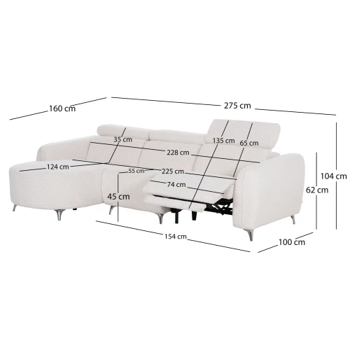 ΚΑΝΑΠΕΣ ΑΡΙΣΤΕΡΗ ΓΩΝΙΑ 3Θ ΜΕ RECLINE VALENTE HM3317.02L ΜΠΕΖ ΥΦΑΣΜΑ 275x160x104Yεκ