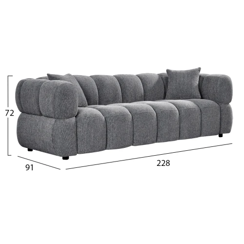 ΚΑΝΑΠΕΣ 3-ΘΕΣΙΟΣ NORIKA HM3331.01 ΓΚΡΙ ΥΦΑΣΜΑ 220x88x85Υεκ.