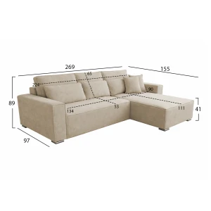 ΚΑΝΑΠΕΣ ΚΡΕΒΑΤΙ ΑΝΑΣΤΡΕΨΙΜH ΓΩΝΙΑ CORNERA HM3335.03 ΜΠΕΖ ΥΦΑΣΜΑ 269x155x89Yεκ