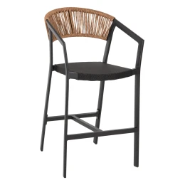 ΣΚΑΜΠΟ ΑΛΟΥΜΙΝΙΟΥ MIRI HM5892.15 ΜΕΣΑΙΟΥ ΥΨΟΥΣ RATTAN &amp; TEXTLINE ΜΑΥΡΟ ΜΠΕΖ 55x56,5x99Υ