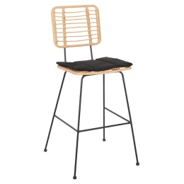 ΣΚΑΜΠΟ ΜΠΑΡ ALLEGRA HM5455.11 ΜΕΤΑΛΛΟ&amp;ΜΑΞΙΛΑΡΙ ΜΑΥΡΟ-WICKER ΜΠΕΖ 56x59x116,5Υεκ.