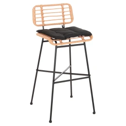 ΣΚΑΜΠΟ ΜΠΑΡ ΨΗΛΟ ALLEGRA HM5708.11 ΜΕΤΑΛΛΟ&amp;ΜΑΞΙΛΑΡΙ ΜΑΥΡΟ-WICKER ΜΠΕΖ 48x49x99,5Υεκ.