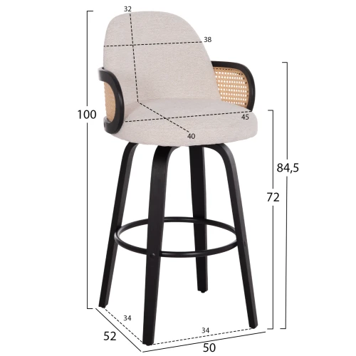 ΣΚΑΜΠΟ ΜΠΑΡ ΠΕΡΙΣΤΡΕΦΟΜΕΝΟ BECKER HM18251.02 PLYWOOD ΜΑΥΡΟ--ΕΚΡΟΥ ΥΦΑΣΜΑ 50x52x100Υ