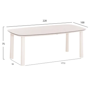 ΤΡΑΠΕΖΙ DOSUN HM6202.02 ΚΡΕΜ ΑΛΟΥΜΙΝΙΟ-3D PRINT ΓΥΑΛΙ ΚΕΡΑΜΙΚΟ LOOK 220x100x75Υεκ