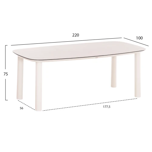 ΤΡΑΠΕΖΙ DOSUN HM6202.02 ΚΡΕΜ ΑΛΟΥΜΙΝΙΟ-3D PRINT ΓΥΑΛΙ ΚΕΡΑΜΙΚΟ LOOK 220x100x75Υεκ