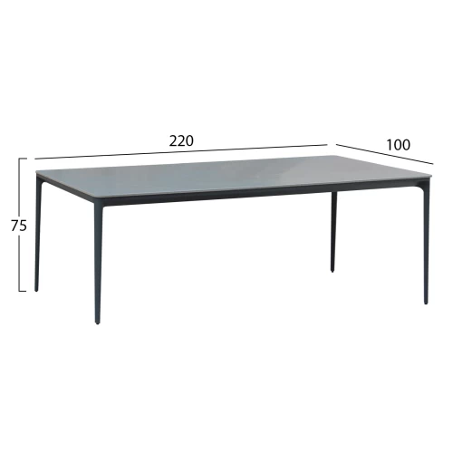 ΤΡΑΠΕΖΙ ΤΡΑΠΕΖΑΡΙΑΣ STAD HM6558.01 ΓΚΡΙ ΑΛΟΥΜΙΝΙΟ & SINTERED STONE TOP 220x100x74Υεκ
