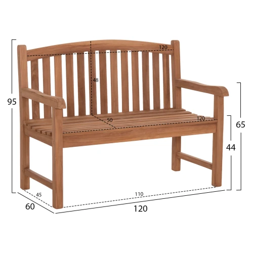 ΠΑΓΚΑΚΙ ΚΗΠΟΥ 2ΘΕΣΙΟ ELENA HM6651 ΞΥΛΟ TEAK--ΦΥΣΙΚΟ 120x60x95Υεκ.
