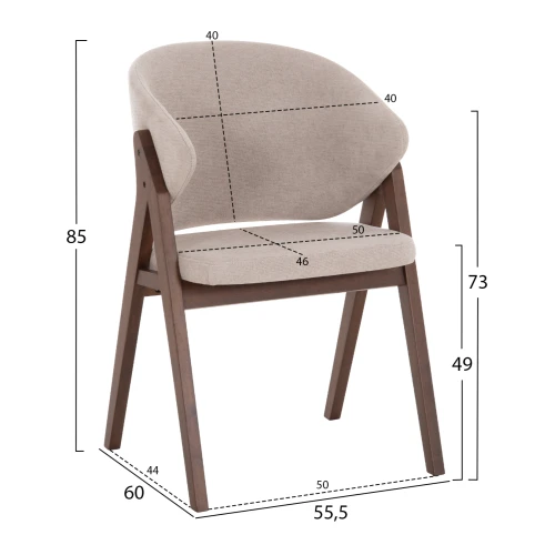 ΚΑΡΕΚΛΑ HANA HM9746.11 RUBBERWOOD ΣΕ ΜΑΥΡΟ ΧΡΩΜΑ-ΓΚΡΙ ΥΦΑΣΜΑ 55,5x60x85Yεκ.