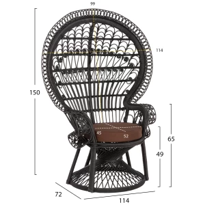 ΠΟΛΥΘΡΟΝΑ ROYAL PEACOCK HM9342.03 RATTAN ΜΑΥΡΟ-ΜΑΞΙΛΑΡΙ ΜΑΥΡΟ 114x72x150Yεκ.