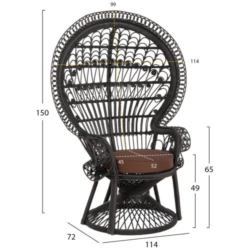 ΠΟΛΥΘΡΟΝΑ ROYAL PEACOCK HM9342.03 RATTAN ΜΑΥΡΟ-ΜΑΞΙΛΑΡΙ ΜΑΥΡΟ 114x72x150Yεκ.