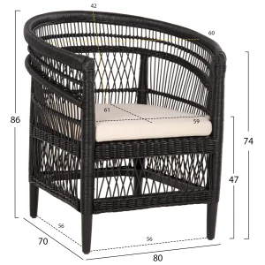 ΠΟΛΥΘΡΟΝΑ MALAWI HM9635.03 ΞΥΛΟ ΜΑΟΝΙ ΜΕ RATTAN ΜΑΥΡΟ--Β'ΔΙΑΛΟΓΗΣ 80x70x86Υεκ.