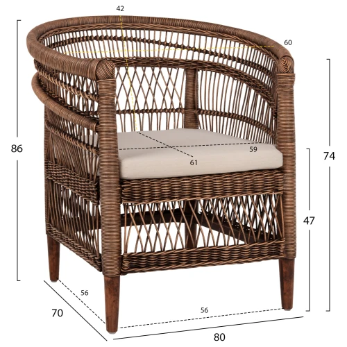 ΠΟΛΥΘΡΟΝΑ MALAWI HM9635.01 ΞΥΛΟ ΜΑΟΝΙ & RATTAN--Β'ΔΙΑΛΟΓΗΣ 80x70x86Υεκ.