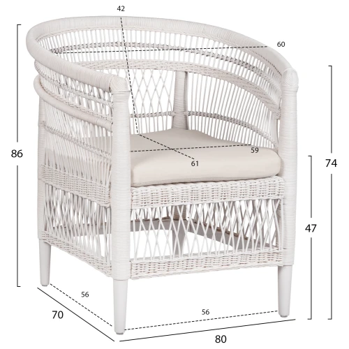 ΠΟΛΥΘΡΟΝΑ MALAWI HM9635.02 ΞΥΛΟ ΜΑΟΝΙ ΜΕ RATTAN ΛΕΥΚΟ--Β'ΔΙΑΛΟΓΗΣ 80x70x86Υεκ.