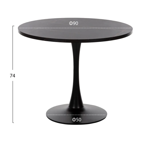ΤΡΑΠΕΖΙ ΤΡΑΠΕΖΑΡΙΑΣ ROLLO HM9421.12 ΣΤΡΟΓΓΥΛΟ BLACK MARBLE Φ90x74Υεκ.