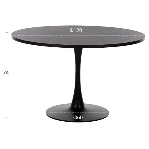 ΤΡΑΠΕΖΙ ΤΡΑΠΕΖΑΡΙΑΣ ROLLO HM9422.12 ΣΤΡΟΓΓΥΛΟ BLACK MARBLE Φ120x74Yεκ.