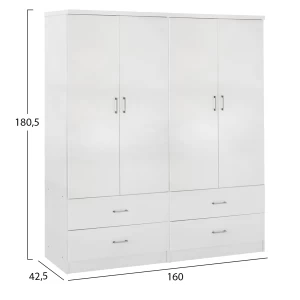ΝΤΟΥΛΑΠΑ 4ΦΥΛΛΗ REINA ME 4 ΣΥΡΤΑΡΙΑ HM21258 ΜΕΛΑΜΙΝΗ ΣΕ ΛΕΥΚΟ 160x42,5x180,5Υεκ