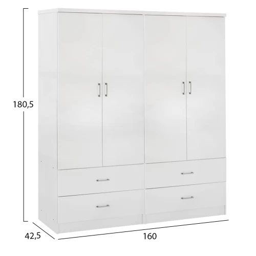 ΝΤΟΥΛΑΠΑ 4ΦΥΛΛΗ REINA ME 4 ΣΥΡΤΑΡΙΑ HM21258 ΜΕΛΑΜΙΝΗ ΣΕ ΛΕΥΚΟ 160x42,5x180,5Υεκ