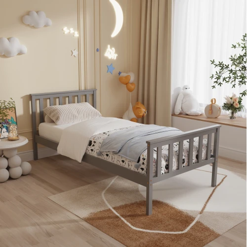 ΚΡΕΒΑΤΙ ΠΑΙΔΙΚΟ ΜΕ ΣΤΡΩΜΑ GIMLY HM21300.02 ΞΥΛΟ ΠΕΥΚΟΥ ΣΕ ΓΚΡΙ- ΓΙΑ ΣΤΡΩΜΑ 90x190εκ