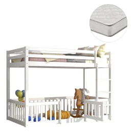 ΚΟΥΚΕΤΑ ΠΑΙΔΙΚΗ ΜΕ ΠΑΡΚΑΚΙ PLAYKID HM21312.01 ΞΥΛΟ ΠΕΥΚΟΥ ΛΕΥΚΟ--ME ΣΤΡΩΜΑ 90x190εκ