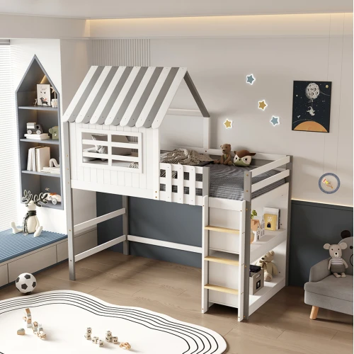 ΚΟΥΚΕΤΑ ΠΑΙΔΙΚΗ ΜΕ ΡΑΦΙΑ HOMI HM21321 ΞΥΛΟ ΠΕΥΚΟΥ ΛΕΥΚΟ/ΓΚΡΙ--ΜΕ ΣΤΡΩΜΑ 90x190εκ