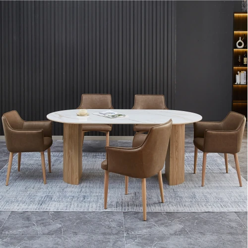 ΣΕΤ ΤΡΑΠΕΖΑΡΙΑΣ 7ΤΜΧ MELLOW HM21361 ΚΕΡΑΜΙΚΟ TOP/MDF ΠΟΔΙΑ--PU ΚΑΦΕ/ΜΕΤΑΛ.ΠΟΔΙΑ