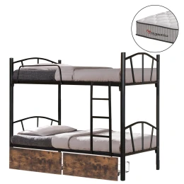 ΚΟΥΚΕΤΑ ΜΕ 2 ΣΥΡΤΑΡΙΑ ΚΑΦΕ &amp; ΣΤΡΩΜΑΤΑ 90X190εκ FLOOR HM10749.03 ΜΕΤΑΛΛΟ ΜΑΥΡΟ