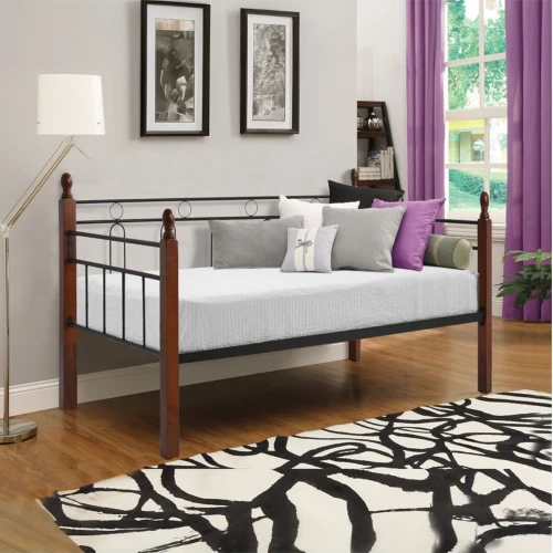 ΚΑΝΑΠΕΣ ΚΡΕΒΑΤΙ ΜΕ ΣΤΡΩΜΑ REVEN HM10755 ΜΕΤΑΛΛΟ & RUBBERWOOD ΣΕ DIRTY OAK--ΣΤΡΩΜΑ 90Χ190εκ