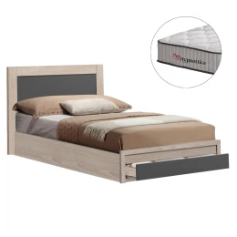 ΚΡΕΒΑΤΙ ΜΕ ΣΥΡΤΑΡΙ &amp; ΣΤΡΩΜΑ MELANY HM10756.04 ΜΕΛΑΜΙΝΗ SONAMA/ΓΚΡΙ--ΓΙΑ 90x190εκ