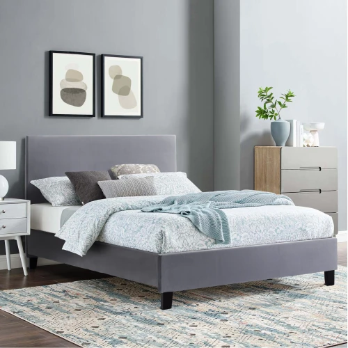 ΚΡΕΒΑΤΙ ΜΕ ΣΤΡΩΜΑ BECCA HM10760.02 ΓΚΡΙ ΥΦΑΣΜΑ--ΓΙΑ 150x200εκ