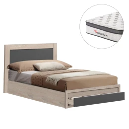 ΚΡΕΒΑΤΙ ΜΟΝΟ ΜΕ ΣΥΡΤΑΡΙ &amp; ΣΤΡΩΜΑ MELANY HM10745.03 ΜΕΛΑΜΙΝΗ SONAMA/ΓΚΡΙ--ΓΙΑ 90x190εκ