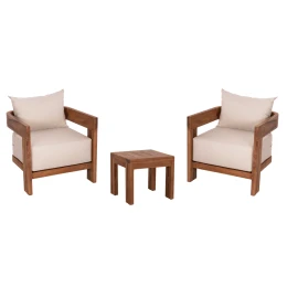 LOUNGE ΣΕΤ KIOTO HM10960 ΤΡΑΠΕΖΑΚΙ &amp; 2 ΠΟΛΥΘΡΟΝΕΣ--ΞΥΛΟ TEAK--ΜΠΕΖ ΜΑΞΙΛΑΡΙΑ