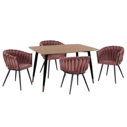 ΣΕΤ ΤΡΑΠΕΖΑΡΙΑΣ 5ΤΜΧ ALIZA HM12122.01 MDF TOP ΣΕ ΦΥΣΙΚΟ--ΣΑΠΙΟ ΜΗΛΟ ΒΕΛΟΥΔΟ