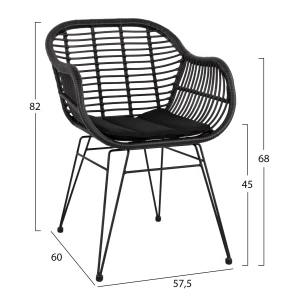 ΣΕΤ ΤΡΑΠΕΖΑΡΙΑΣ 3ΤΜΧ HM11871 ΜΕΤΑΛΛΟ & RATTAN ΣΕ ΜΑΥΡΟ ΧΡΩΜΑ