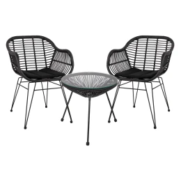 ΣΕΤ ΤΡΑΠΕΖΑΡΙΑΣ 3ΤΜΧ HM11871 ΜΕΤΑΛΛΟ &amp; RATTAN ΣΕ ΜΑΥΡΟ ΧΡΩΜΑ