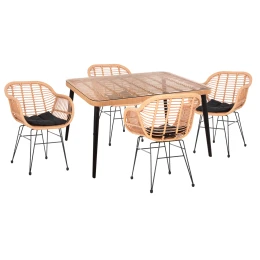 ΣΕΤ ΕΞΩΤ.ΧΩΡΟΥ 5ΤΜΧ ALLEGRA HM21027 ΣΕ ΜΠΕΖ &amp; ΜΑΥΡΟ ΧΡΩΜΑ WICKER-ΜΕΤΑΛΛΟ