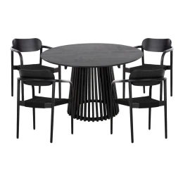 ΣΕΤ ΤΡΑΠΕΖΑΡΙΑΣ 5ΤΜΧ OSLO HM21075.01 ΣΤΡΟΓΓΥΛΟ ΤΡΑΠΕΖΙ Φ120εκ. &amp; 4 ΚΑΡΕΚΛΕΣ-ΜΑΥΡΟ