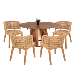 ΣΕΤ ΤΡΑΠΕΖΑΡΙΑΣ 5ΤΜΧ FARLEY HM21076.02 ΣΤΡΟΓΓΥΛΟ ΤΡΑΠΕΖΙ Φ150εκ. &amp; 4 ΚΑΡΕΚΛΕΣ