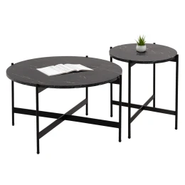 ΣΕΤ 2ΤΜΧ ΤΡΑΠΕΖΙΑ ΣΑΛΟΝΙΟΥ RONDA HM21089 MDF ΜΑΥΡΟ ΜΑΡΜΑΡΟ Φ80εκ &amp; Φ50εκ