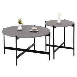 ΣΕΤ 2ΤΜΧ ΤΡΑΠΕΖΙΑ ΣΑΛΟΝΙΟΥ RONDA HM21089.01 MDF ΓΚΡΙ ΜΑΡΜΑΡΟ Φ80εκ &amp; Φ50εκ
