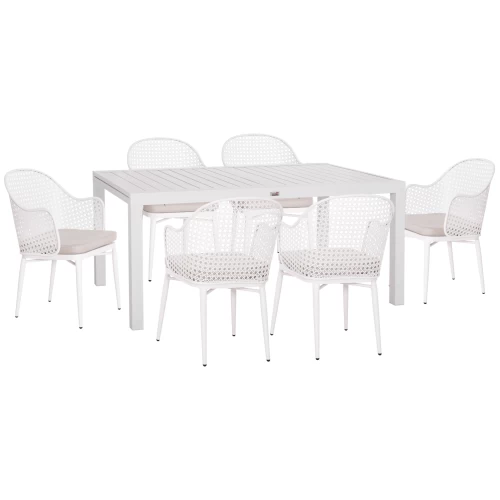 ΣΕΤ ΤΡΑΠΕΖΑΡΙΑΣ ΕΞ.ΧΩΡΟΥ KRUM HM21147 ΤΡΑΠΕΖΙ ΜΕ 6 ΠΟΛΥΘΡΟΝΕΣ--ΛΕΥΚΟ ΑΛΟΥΜΙΝΙΟ