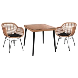 ΣΕΤ 3ΤΜΧ ALLEGRA WICKER ΜΕ ΤΡΑΠΕΖΙ 80X80Χ78Υ ΜΠΕΖ &amp; ΜΑΥΡΟ ΧΡΩΜΑ HM10483